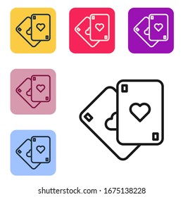 Black line Playing cards icon isolated on white background. Casino gambling. Set icons in color square buttons. Vector Illustration