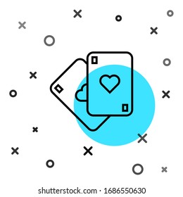 Black line Playing cards icon isolated on white background. Casino gambling. Random dynamic shapes. Vector Illustration