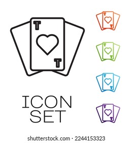 Black line Playing cards icon isolated on white background. Casino gambling. Set icons colorful. Vector Illustration