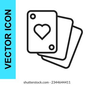Black line Playing cards icon isolated on white background. Casino gambling.  Vector