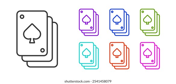 Black line Playing cards icon isolated on white background. Casino gambling. Set icons colorful. Vector