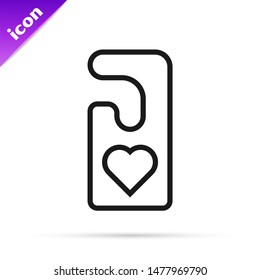 Black line Please do not disturb with heart icon isolated on white background. Hotel Door Hanger Tags.  Vector Illustration