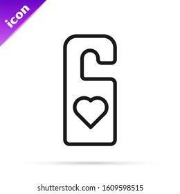 Black line Please do not disturb with heart icon isolated on white background. Hotel Door Hanger Tags.  Vector Illustration