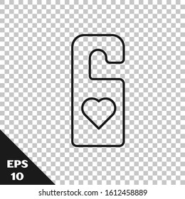 Black line Please do not disturb with heart icon isolated on transparent background. Hotel Door Hanger Tags.  Vector Illustration