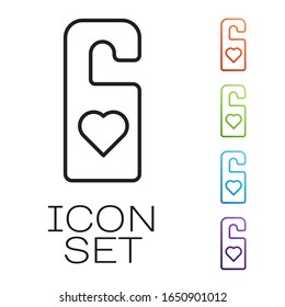 Black line Please do not disturb with heart icon isolated on white background. Hotel Door Hanger Tags. Set icons colorful. Vector Illustration
