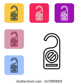 Black line Please do not disturb icon isolated on white background. Hotel Door Hanger Tags. Set icons in color square buttons. Vector Illustration