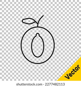 Schwarze Linie Pflaumenfrucht Symbol einzeln auf transparentem Hintergrund.  Vektorgrafik