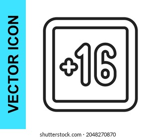 Black line Plus 16 movie icon isolated on white background. Adult content. Sixteen plus icon. Censored business concept.  Vector