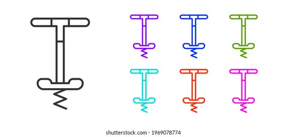 Black line Pogo stick jumping toy icon isolated on white background. Set icons colorful. Vector