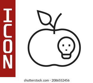 Black line Poison apple icon isolated on white background. Poisoned witch apple.  Vector