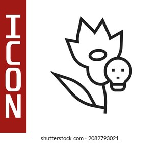 Black line Poison flower icon isolated on white background.  Vector