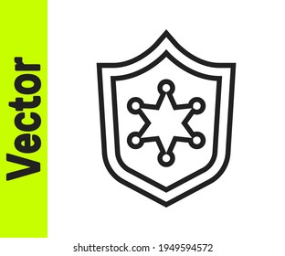 Black line Police badge icon isolated on white background. Sheriff badge sign.  Vector