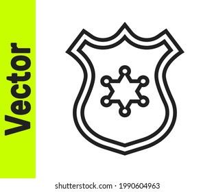 Black line Police badge icon isolated on white background. Sheriff badge sign.  Vector