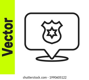 Black line Police badge icon isolated on white background. Sheriff badge sign.  Vector