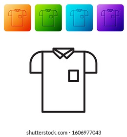 Black line Polo shirt icon isolated on white background. Set icons in color square buttons. Vector Illustration
