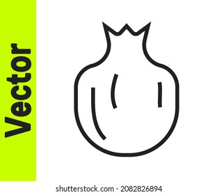 Black line Pomegranate icon isolated on white background. Garnet fruit.  Vector