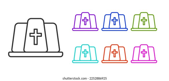Black line Pope hat icon isolated on white background. Christian hat sign. Set icons colorful. Vector