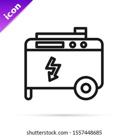 Black line Portable power electric generator icon isolated on white background. Industrial and home immovable power generator.  Vector Illustration