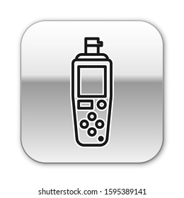 Black line Portable sensor icon isolated on white background. Silver square button. Vector Illustration