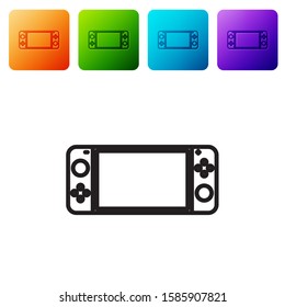 Black line Portable video game console icon isolated on white background. Gamepad sign. Gaming concept. Set icons in color square buttons. Vector Illustration