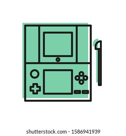 Black line Portable video game console icon isolated on white background. Gamepad sign. Gaming concept.  Vector Illustration