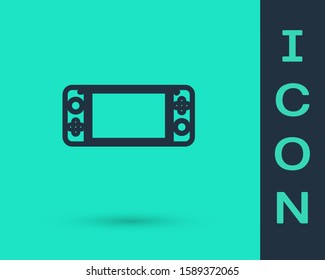Black line Portable video game console icon isolated on green background. Gamepad sign. Gaming concept.  Vector Illustration