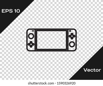 Black line Portable video game console icon isolated on transparent background. Gamepad sign. Gaming concept.  Vector Illustration