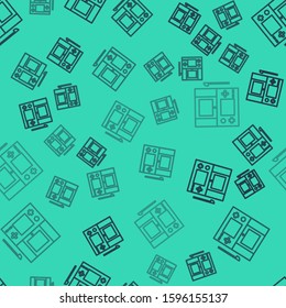 Black line Portable video game console icon isolated seamless pattern on green background. Gamepad sign. Gaming concept.  Vector Illustration