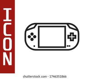 Black line Portable video game console icon isolated on white background. Gamepad sign. Gaming concept.  Vector Illustration