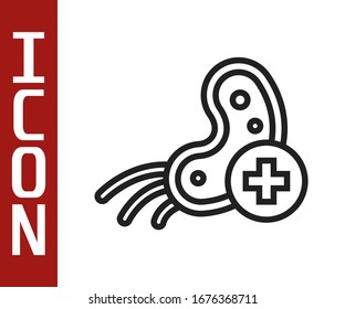 Black line Positive virus icon isolated on white background. Corona virus 2019-nCoV. Bacteria and germs, cell cancer, microbe, fungi.  Vector Illustration