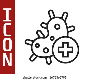 Black line Positive virus icon isolated on white background. Corona virus 2019-nCoV. Bacteria and germs, cell cancer, microbe, fungi.  Vector Illustration