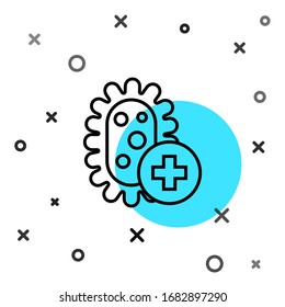 Black line Positive virus icon isolated on white background. Corona virus 2019-nCoV. Bacteria and germs, cell cancer, microbe, fungi. Random dynamic shapes. Vector Illustration