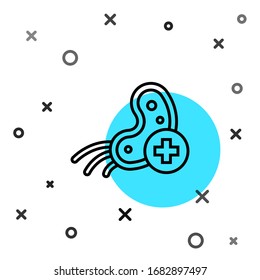 Black line Positive virus icon isolated on white background. Corona virus 2019-nCoV. Bacteria and germs, cell cancer, microbe, fungi. Random dynamic shapes. Vector Illustration