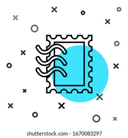 Black line Postal stamp icon isolated on white background. Random dynamic shapes. Vector Illustration