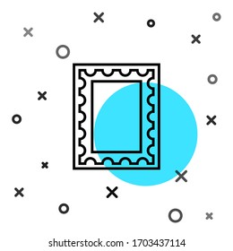 Icono de sello postal de línea negra aislado en fondo blanco. Formas dinámicas aleatorias. Ilustración vectorial