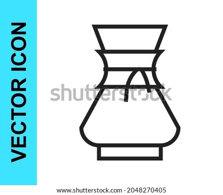 Black line Pour over coffee maker icon isolated on white background. Alternative methods of brewing coffee. Coffee culture.  Vector