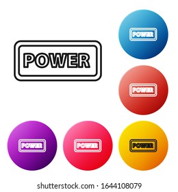 Black line Power button icon isolated on white background. Start sign. Set icons colorful circle buttons. Vector Illustration