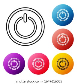 Black line Power button icon isolated on white background. Start sign. Set icons colorful circle buttons. Vector Illustration