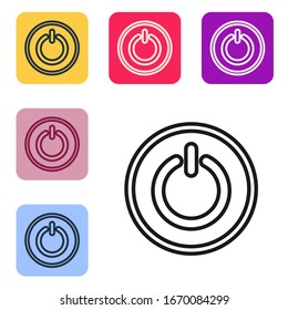 Black line Power button icon isolated on white background. Start sign. Set icons in color square buttons. Vector Illustration