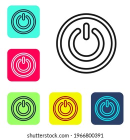 Black line Power button icon isolated on white background. Start sign. Set icons in color square buttons. Vector
