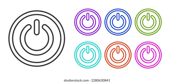 Black line Power button icon isolated on white background. Start sign. Set icons colorful. Vector