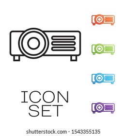 Black line Presentation, movie, film, media projector icon isolated on white background. Set icons colorful. Vector Illustration