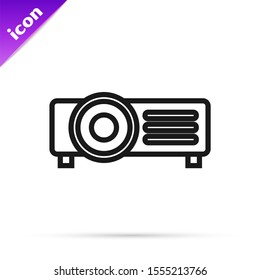 Black line Presentation, movie, film, media projector icon isolated on white background.  Vector Illustration