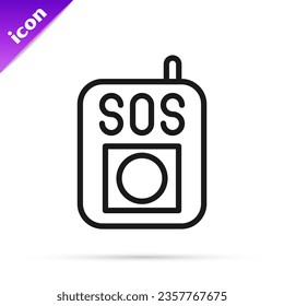 Black line Press the SOS button icon isolated on white background.  Vector