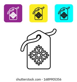 Black line Price tag with an inscription Sale icon isolated on white background. Badge for price. Promo tag discount. Set icons colorful square buttons. Vector Illustration