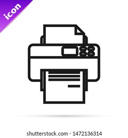 Black line Printer icon isolated on white background.  Vector Illustration