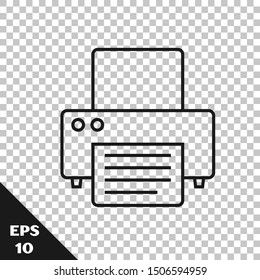 Black line Printer icon isolated on transparent background.  Vector Illustration