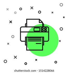 Black line Printer icon isolated on white background.  Vector Illustration