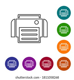 Black line Printer icon isolated on white background. Set icons in color circle buttons. Vector.