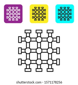 Black line Prison window icon isolated on white background. Set icons colorful square buttons. Vector Illustration